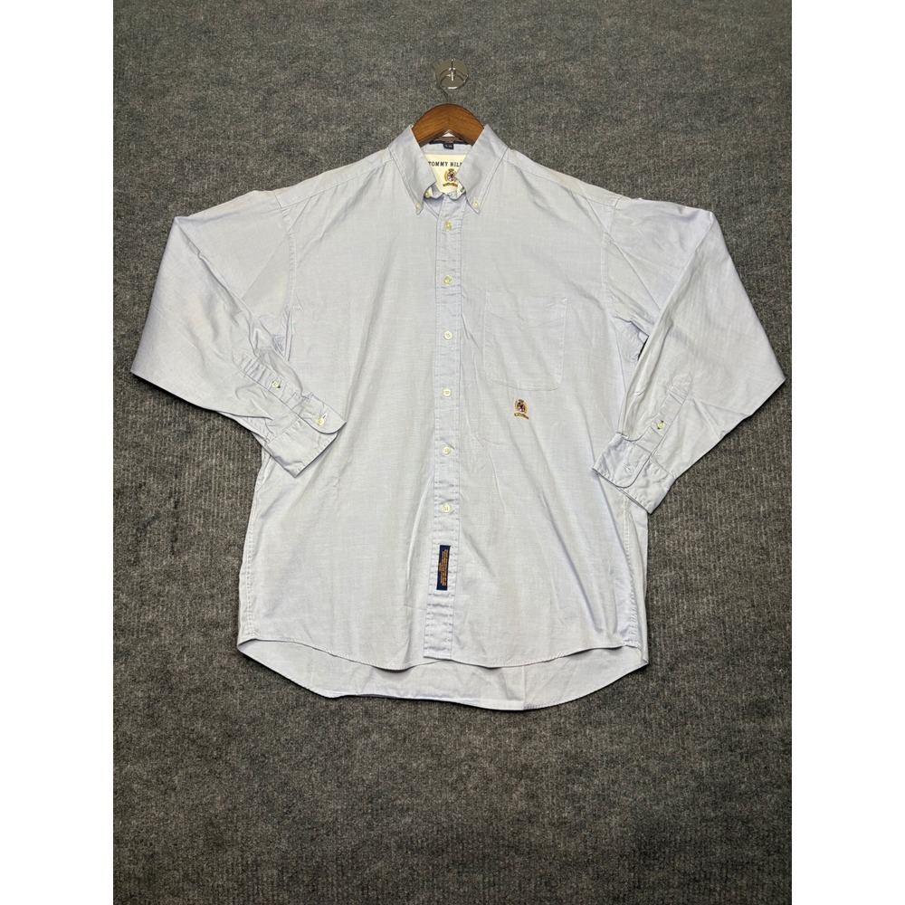 Vintage 90s Tommy Hilfiger Oxford Button Down Shirt Mens 16-34 Blue Crest Logo